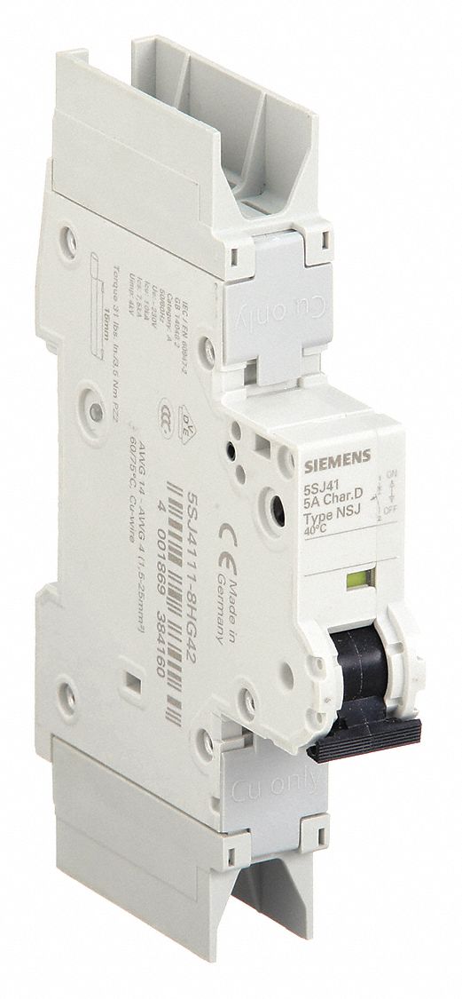 IEC Miniature Circuit Breaker: 5 A Amps, 60V DC, 10kA at 277V AC, Screw Clamp, 5SJ4, 277V AC