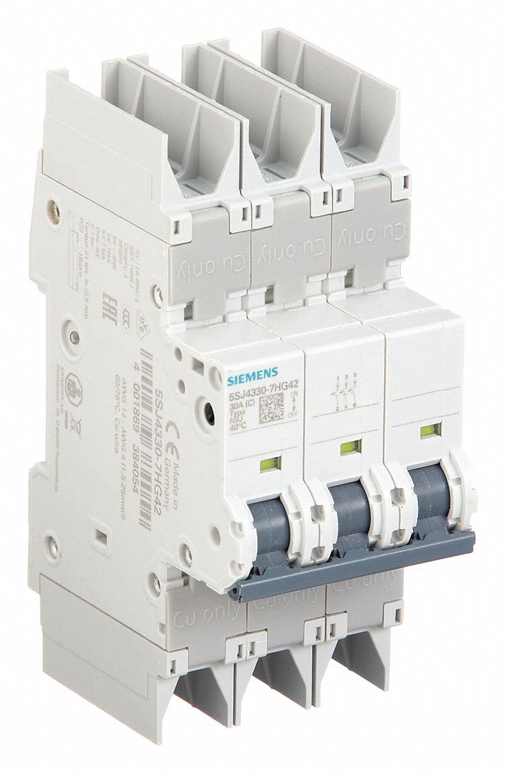 IEC Miniature Circuit Breaker: 30 A Amps, 125V DC, 10kA at 277/480V AC, Screw Clamp, C