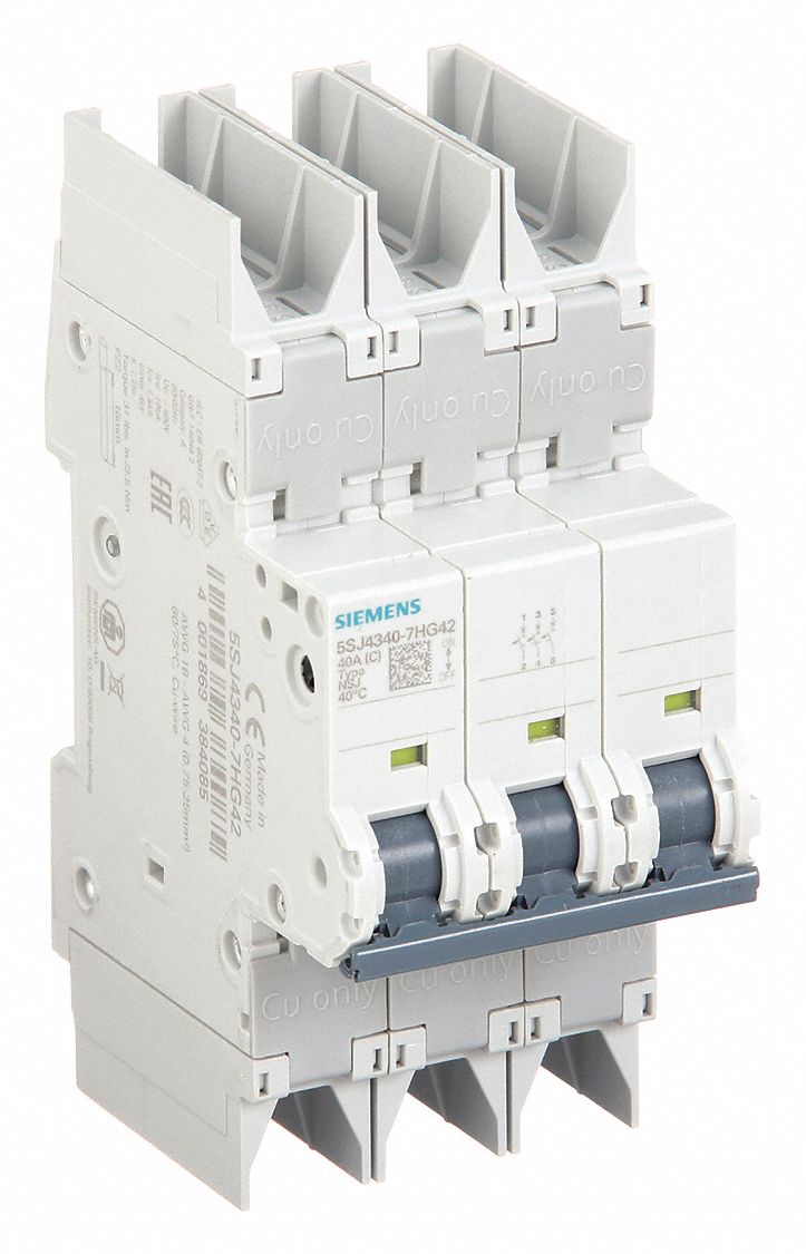 IEC Miniature Circuit Breaker: 40 A Amps, 125V DC, 10kA at 277/480V AC, Screw Clamp, C