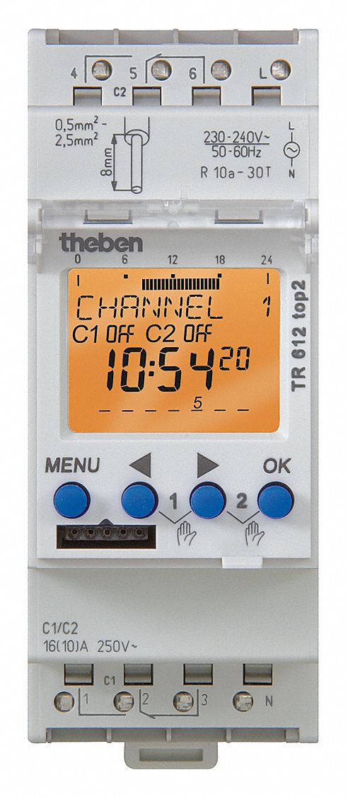 Electronic Timer: 7 day, SPDT, 120V AC, 56 Events Available, Digital