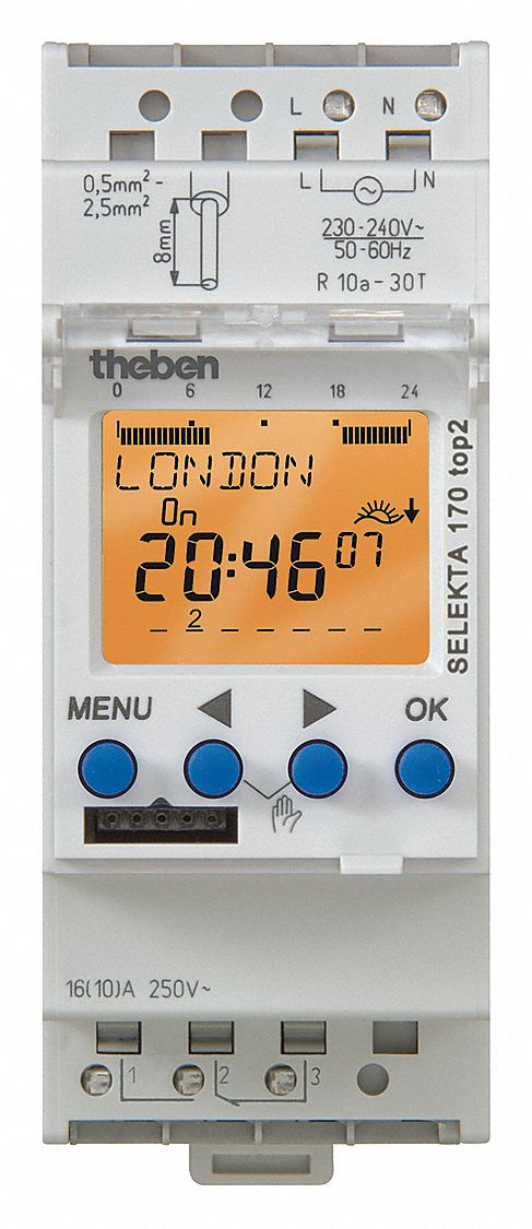 Electronic Timer: 1 Channels, 120V AC, SPDT, 10 A Amps, 7 day Max. Time Setting, 1, 7 Days