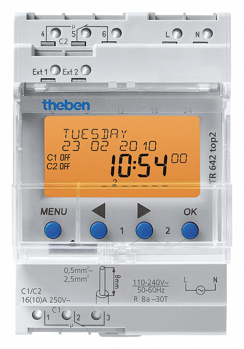 Electronic Timer: 2 Channels, 12/24V AC, (2) SPDT, 10 A Amps, 365 day Max. Time Setting, 1