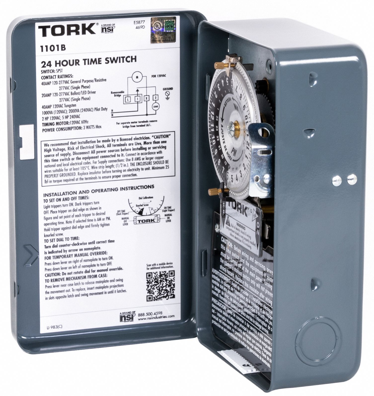 TORK Electromechanical Timer, 120V AC Voltage, 40 A Amps, Steel, 22 hr