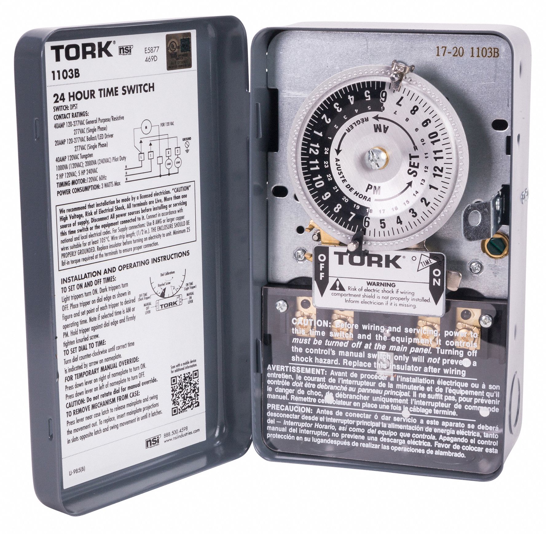 TORK Electromechanical Timer, 120V AC Voltage, 40 A Amps, Steel, 22 hr
