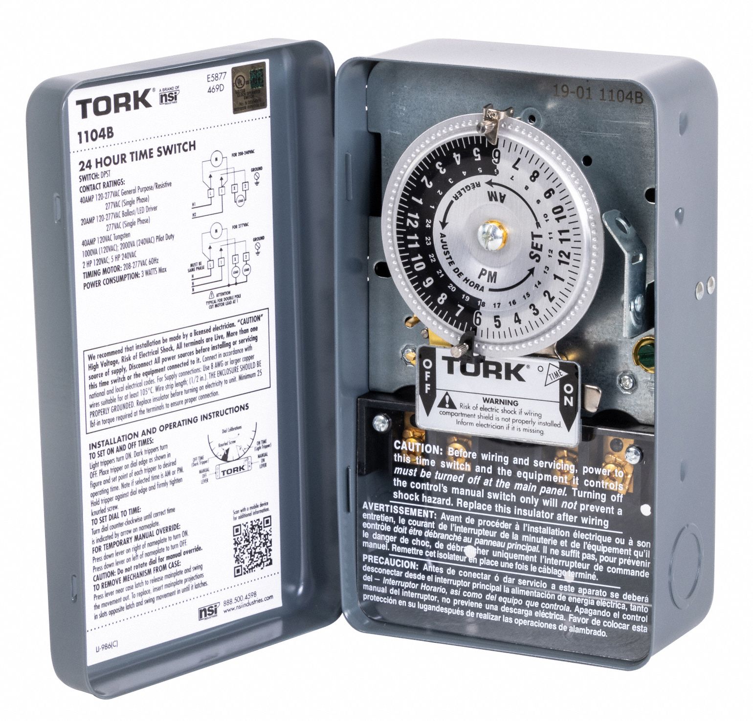 TORK Electromechanical Timer, 208 to 277V AC Voltage, 40 A Amps, Steel