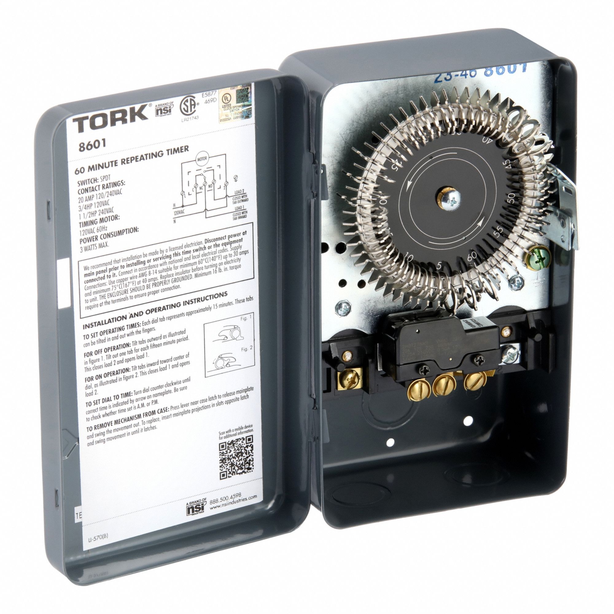 Electromechanical Cycle Timer: 1 hr, 120V AC, SPDT, Mechanical