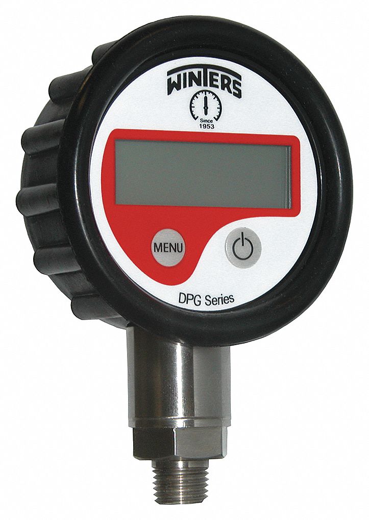 DIGITAL PRESSURE GAUGE, -30/0/15 HG/PSI, TEMP 14 ° F TO 122 ° F, BLACK, ABS PLASTIC/STAINLESS STEEL