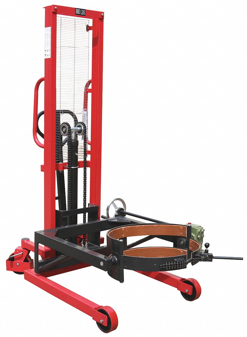 DRUM LIFTER, 880 LB W CAPACITY, FOR 55 GAL DRUM CAPACITY, METAL, BODY, CHAIN/CLAMP