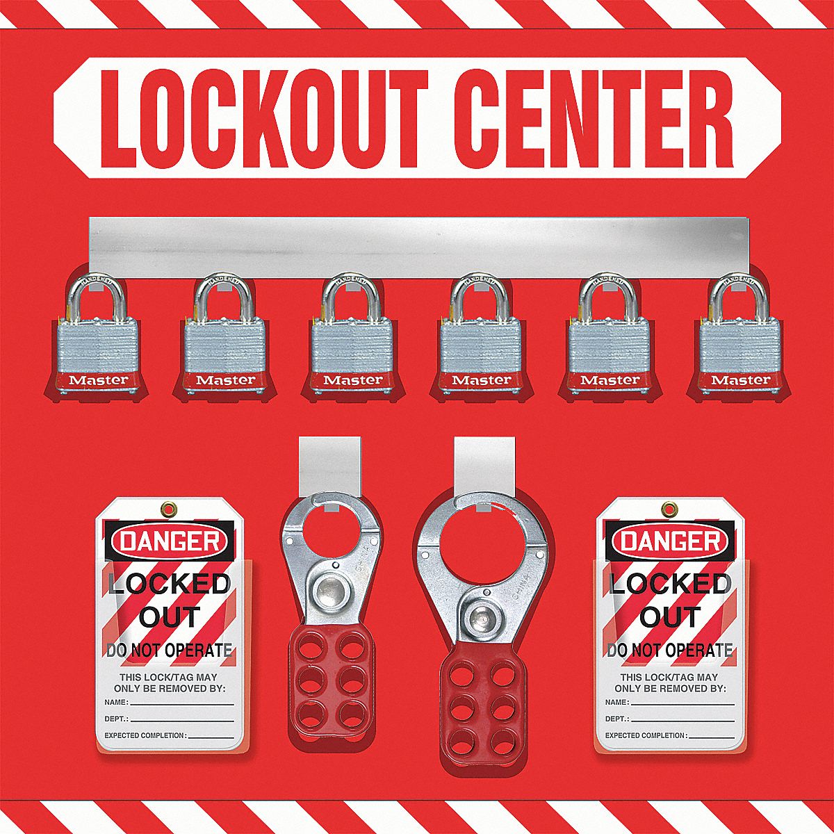 30Z954 - Lockout Board Filled 6 Steel Locks