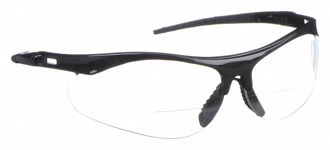 LUNETTES DE LECTURE, DEMI-MONTURE, ENVELOPPANTES, PC, ANTIRAYURES, NOIR/TRNSP, +3,00, BIFOCALES