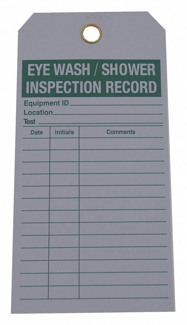 BADGER TAG & LABEL CORP Eye Wash/Shower Inspection Record Tag, Eye Wash ...