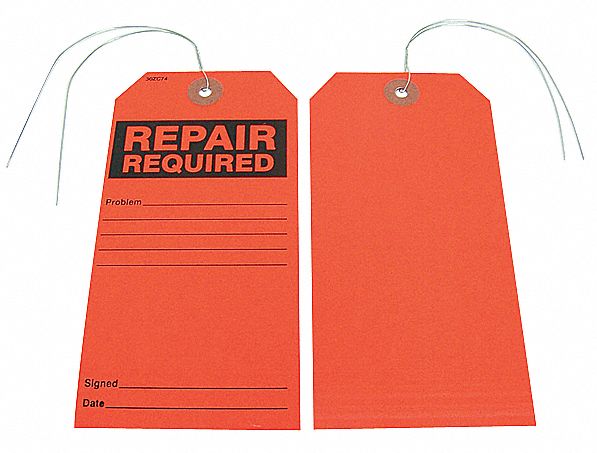 REPAIR REQUIRED TAG,BLCK/RED,PAPER,PK25