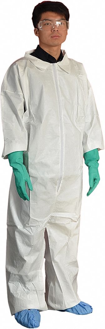 Collared Coverall, Open, White, 4XL