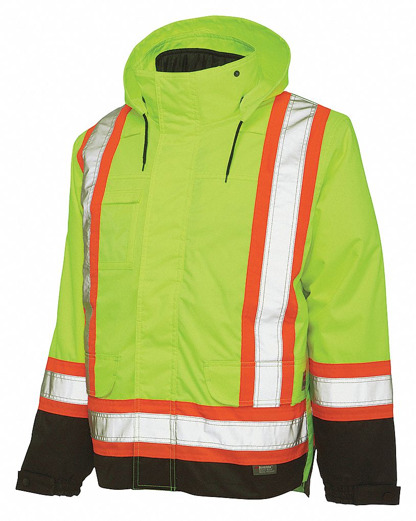 MEN'S JACKET, XS, YLW/GRN, PUR COATED POLY, 6 OZ QUILTED POLY INSULATION LINING