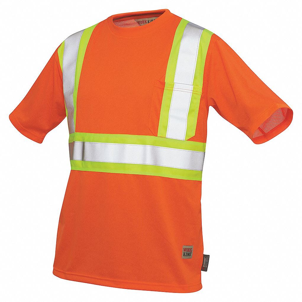 MEN'S HI-VIS T-SHIRT, M, ORANGE, POLYESTER/MICROFLEECE, 250 G FABRIC, 36¼ IN SLEEVES