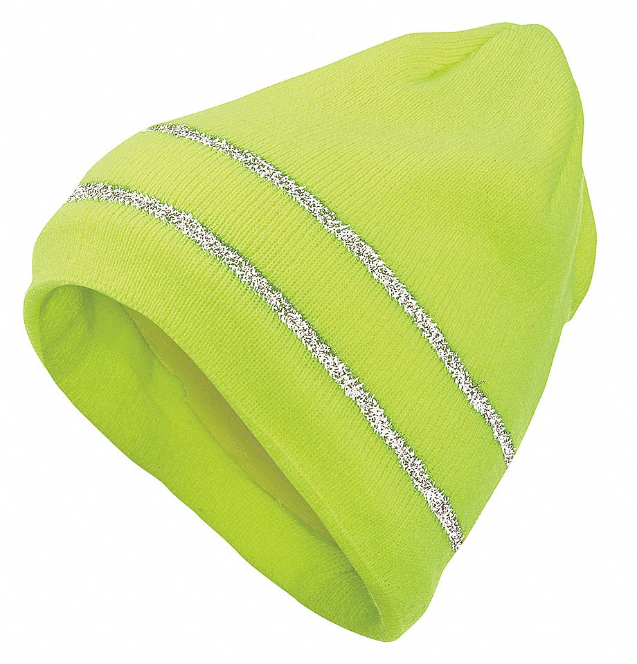 TUQUE EN TRICOT,VRT,TAILLE UNIVERSELLE,ACRYLIQUE,BANDES RÉFLÉCHISSANTES