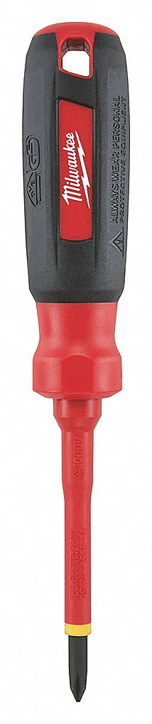 INSULATED PHILLIPS SCREWDRIVER, #1 TIP SIZE, 7 IN OVERALL L, 3 IN SHANK L, MOLDED GRIP