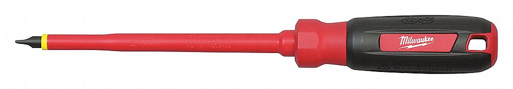 INSULATED SLOTTED SCREWDRIVER, ASTM/IEC/NFPA, 1/4 IN TIP, 6 IN SLIM DRIVE SHANK, 10 IN L, RUBBER