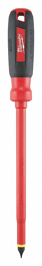 INSULATED SLOTTED SCREWDRIVER, ASTM/IEC/NFPA, 3/8 IN TIP, 8 IN SLIM DRIVE SHANK, 12 IN L, RUBBER