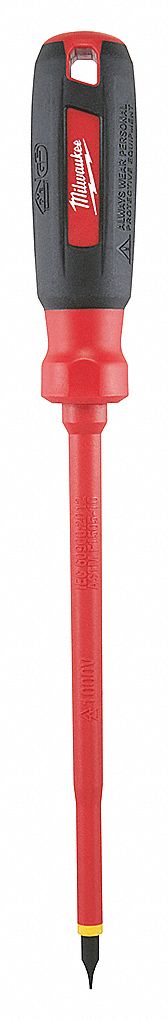 INSULATED SCREWDRIVER, ASTM/IEC/NFPA, 3/16 IN CABINET TIP, 6 IN SLIM DRIVE SHANK, 10 IN L, RUBBER