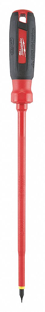 INSULATED SCREWDRIVER, ASTM/IEC/NFPA, 3/16 IN CABINET TIP, 8 IN SLIM DRIVE SHANK, 12 IN L, RUBBER