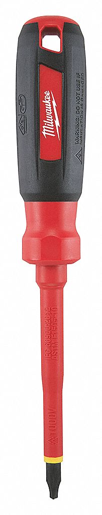 INSULATED SCREWDRIVER, NO 2 ECX TIP, ASTM/IEC/NFPA, 4 IN SLIM DRIVE SHANK, 8 IN L, RUBBER