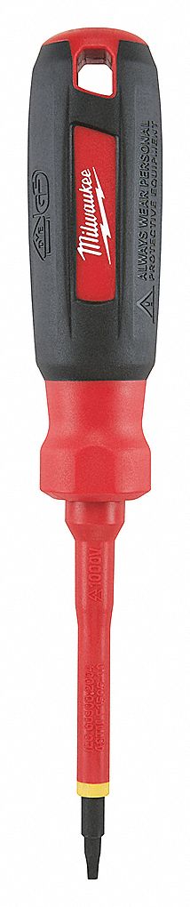 INSULATED SCREWDRIVER, NO 1 SQUARE TIP, ASTM/IEC/NFPA, 4 IN SLIM DRIVE  SHANK, 8 IN L, RUBBER