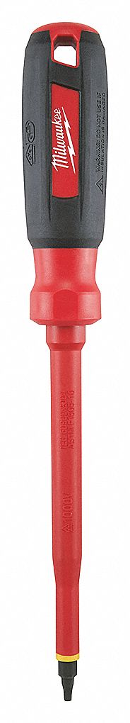 INSULATED SCREWDRIVER, NO 3 SQUARE TIP, ASTM/IEC/NFPA, 6 IN SLIM DRIVE SHANK, 10 IN L, RUBBER