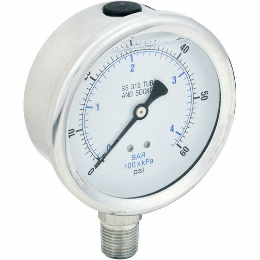 PIC GAUGES, 0 to 60 psi, 4 in Dial, Industrial Pressure Gauge - 30ZV82 ...