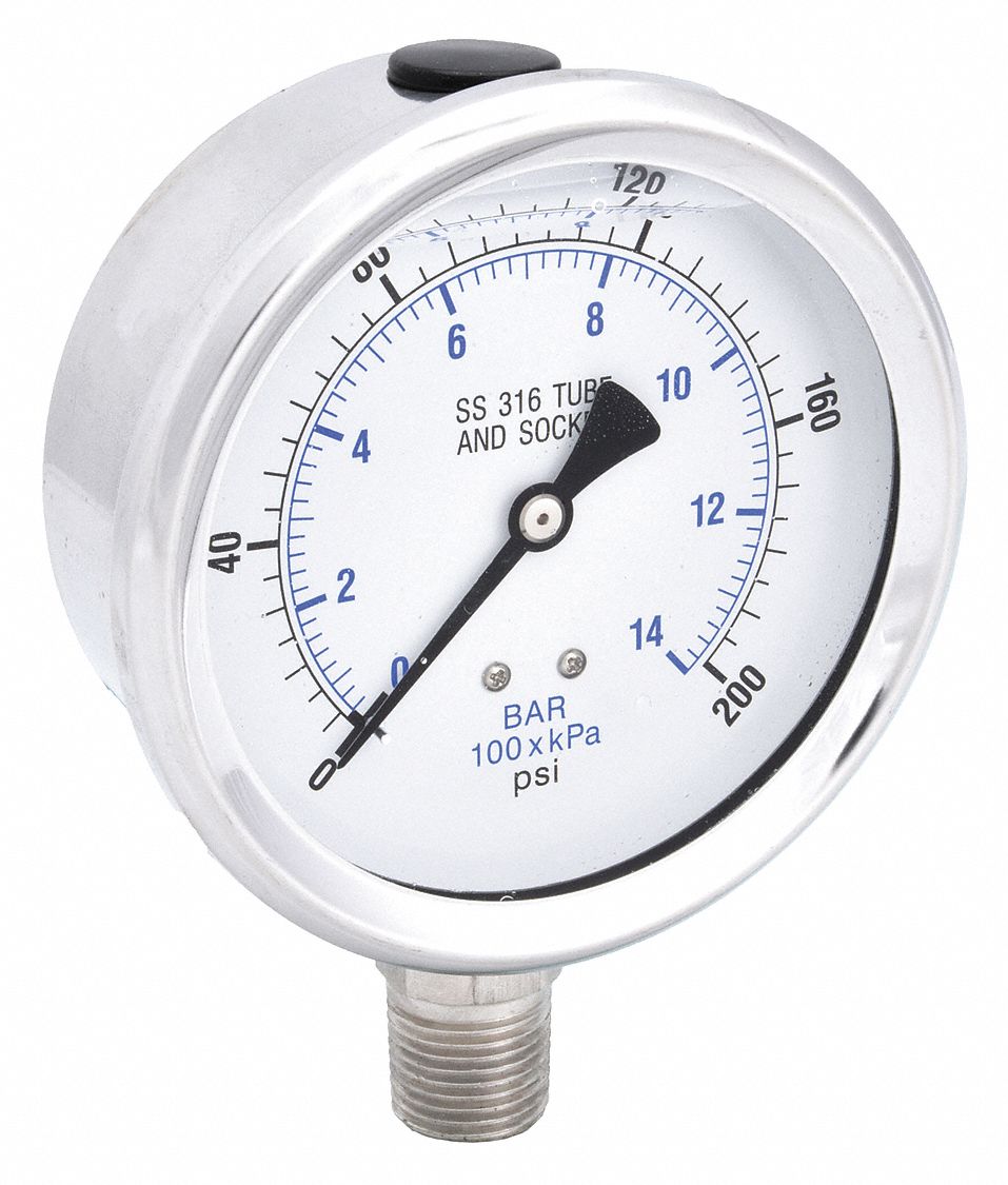 PIC GAUGES, 0 to 200 psi, 4 in Dial, Industrial Pressure Gauge - 30ZV85 ...