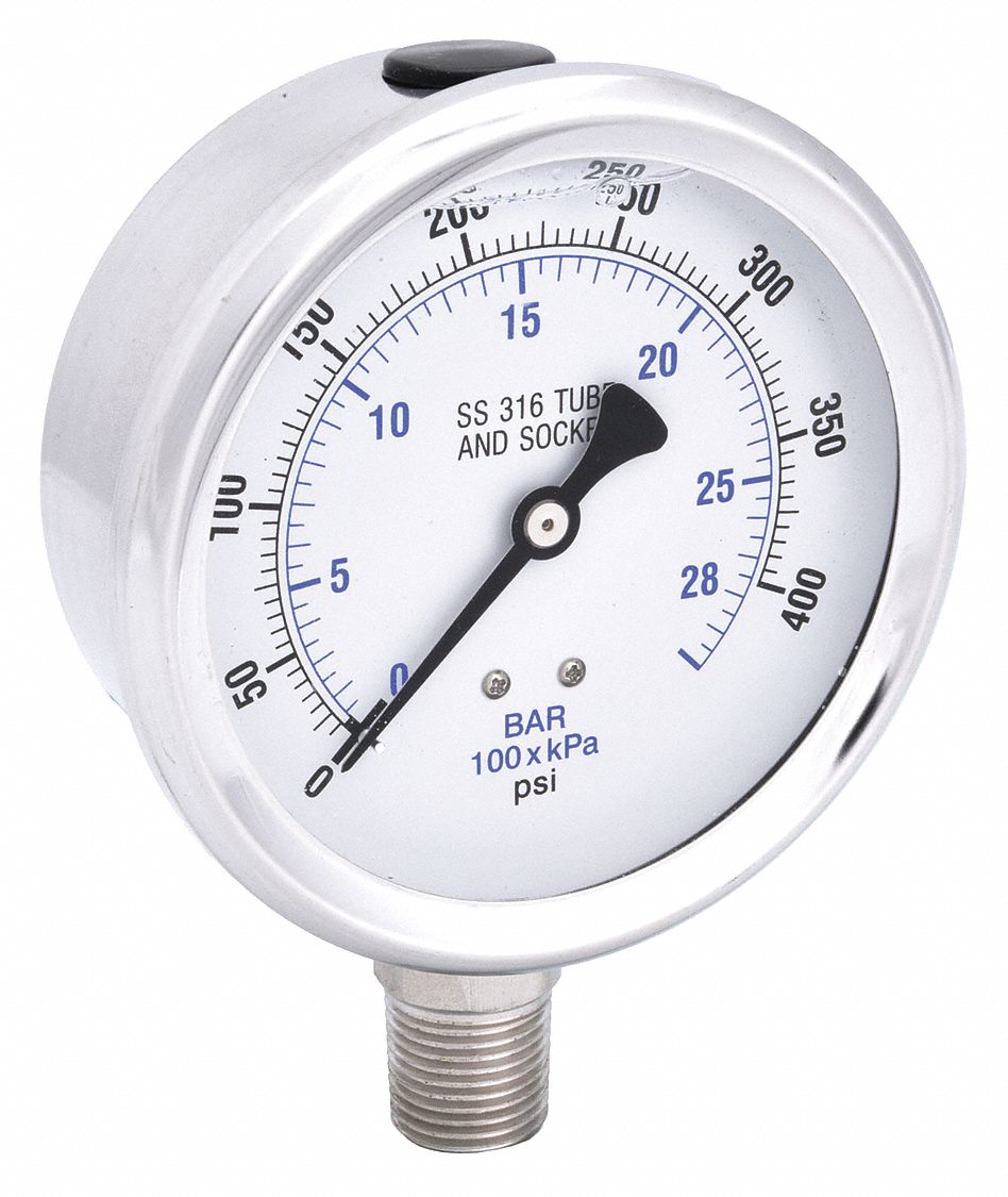 MANOMETRE, ACIER INOX, 400 LB/PO2