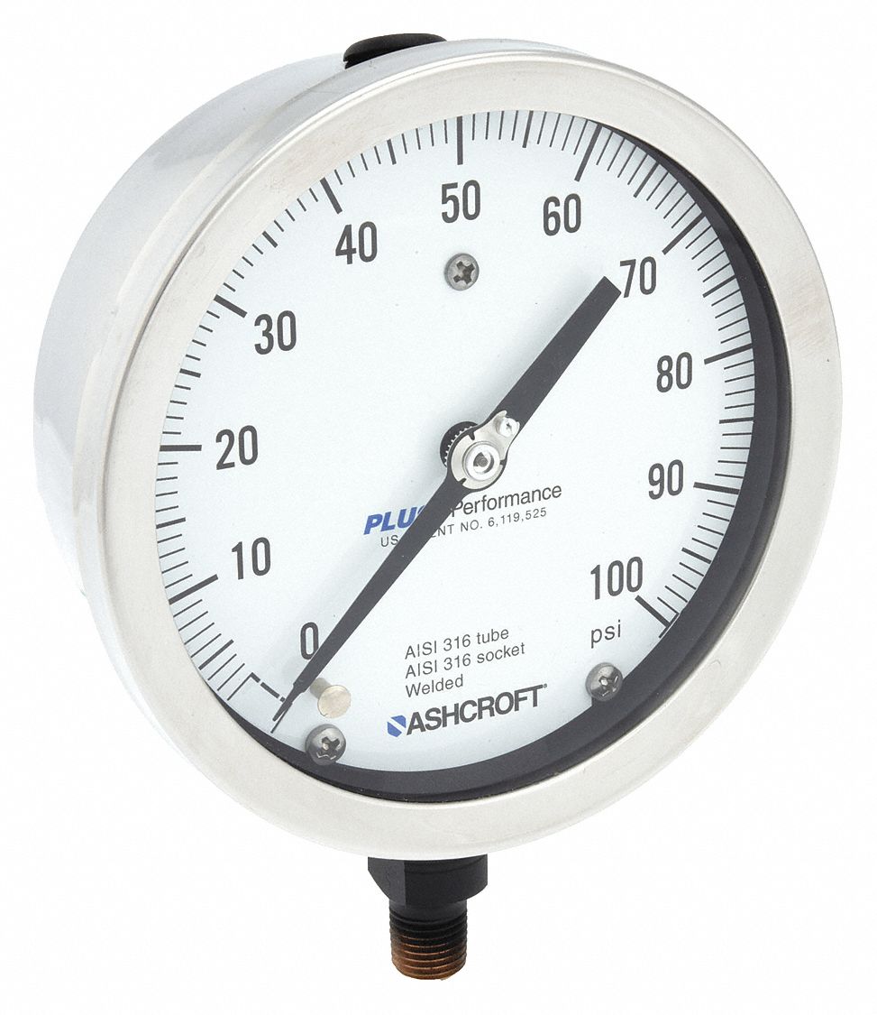 PRESSURE GAUGE,PROCESS,1/4IN NPT,SILVER