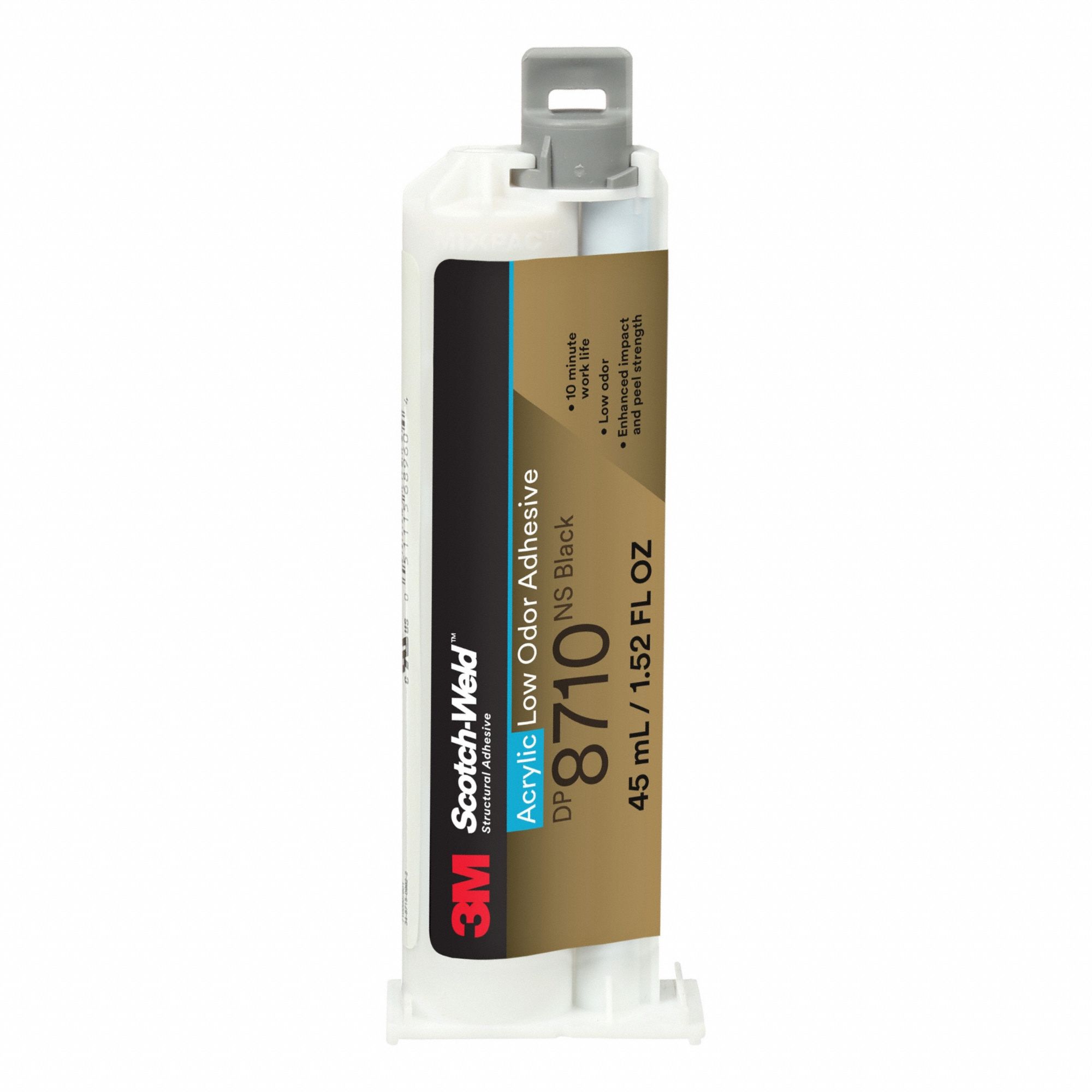 Acrylic Adhesive: DP8710NS, Ambient Cured, 45 mL, Cartridge, Black, Gel, 12 PK