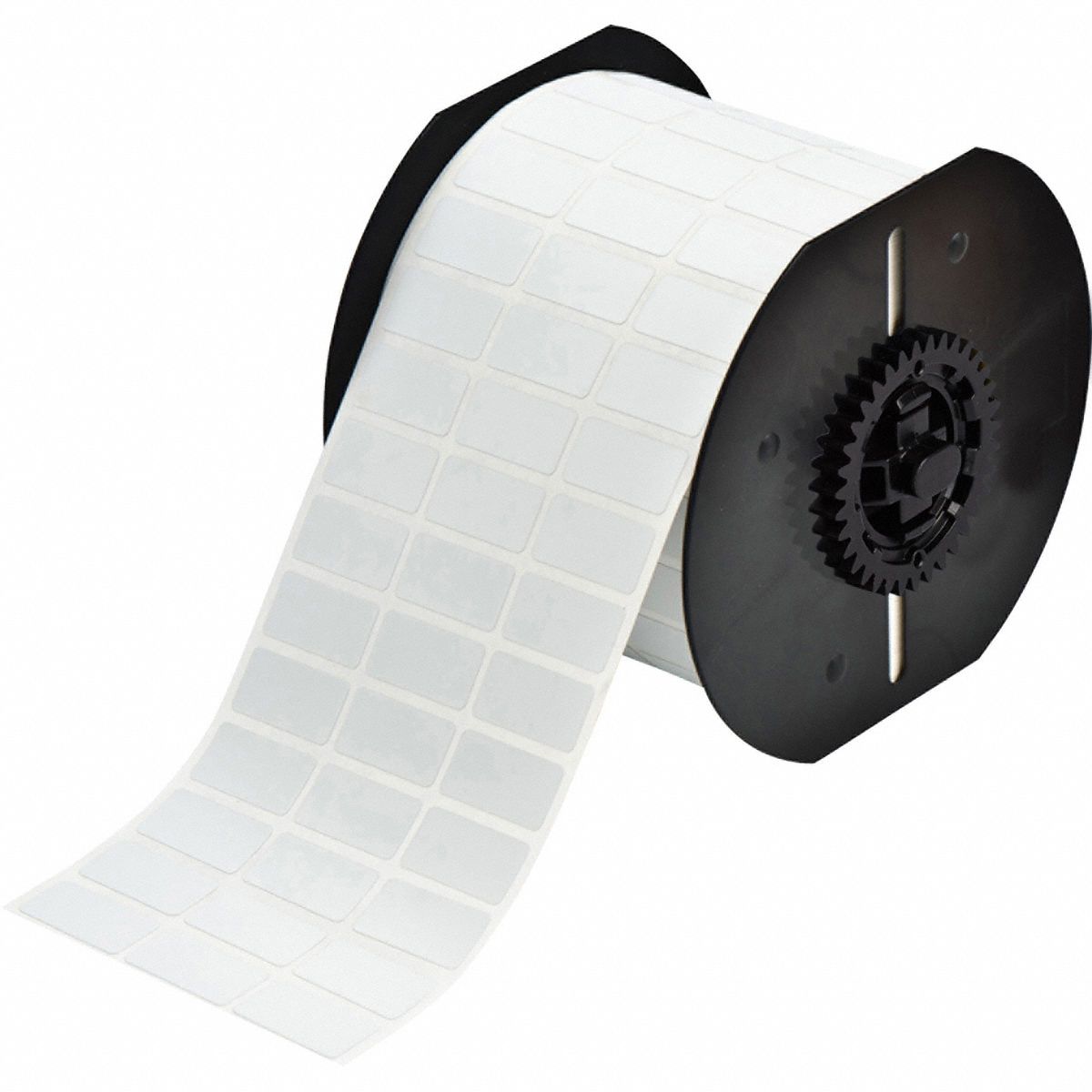 Pre-Cut Label Stock Roll: 1/2 in x 1 in, 1/2 in, Metalized Polyester, Halogen-Free/Metal Detectable