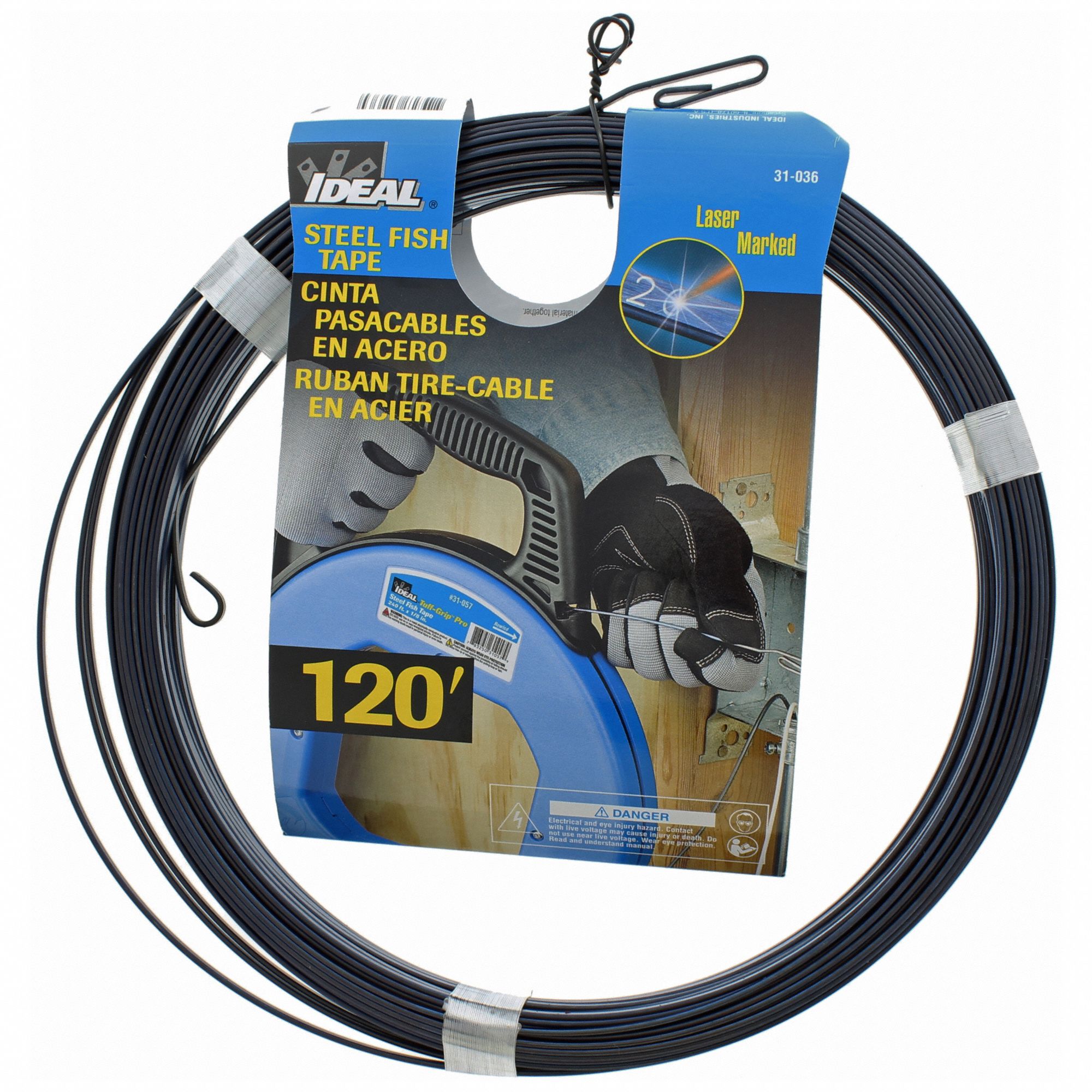 IDEAL Guía para Cable 120 pies, Material Acero Azulado, Tamaño 1/8, Perfil  de Cinta Plano - Cable Guía - 10F502