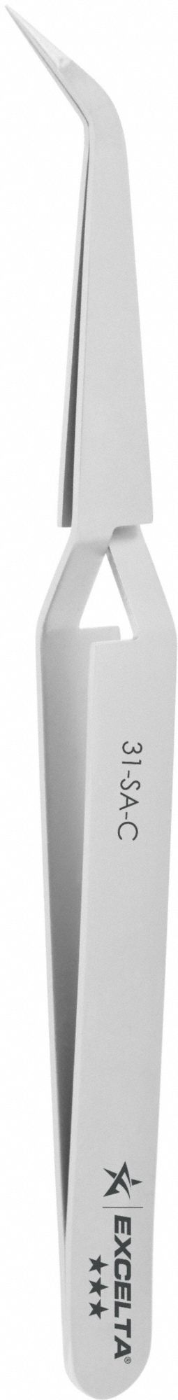 Tweezers: Stainless Steel, Point, Curved Tip, 0.008 in Tip Thick