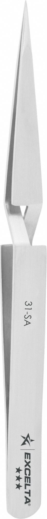 Tweezers: Stainless Steel, Point, Straight Tip, 0.008 in Tip Thick