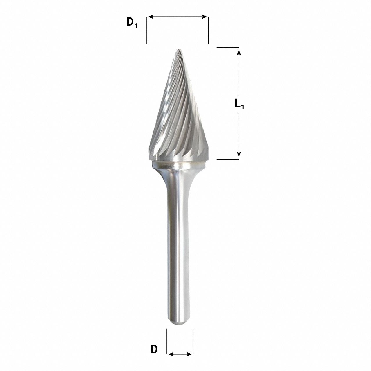 Carbide Bur: Pointed-End Cone, SM-3, Double Cut, 1/4" x 1" Head, 1/4" Shank