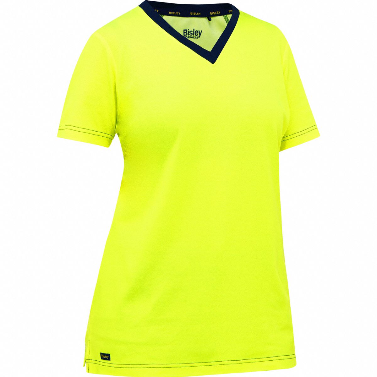 High-Visibility Shirt: 2XL, Yellow, Short, T-Shirt Shirt, Cotton/Polyester, V-Neck Collar