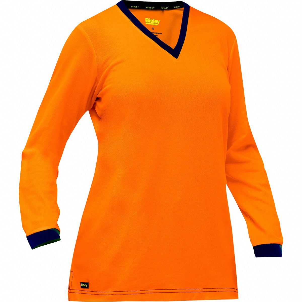 High-Visibility Shirt: 2XL, Orange, Long, T-Shirt Shirt, Cotton/Polyester, V-Neck Collar
