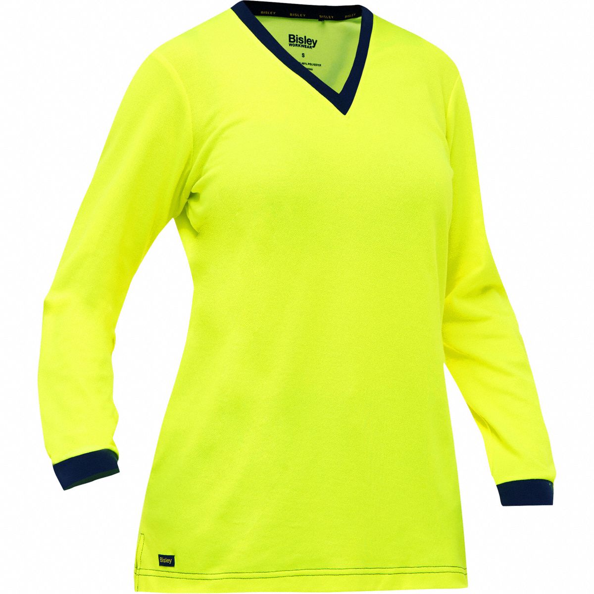 High-Visibility Shirt: 2XL, Yellow, Long, T-Shirt Shirt, Cotton/Polyester, V-Neck Collar