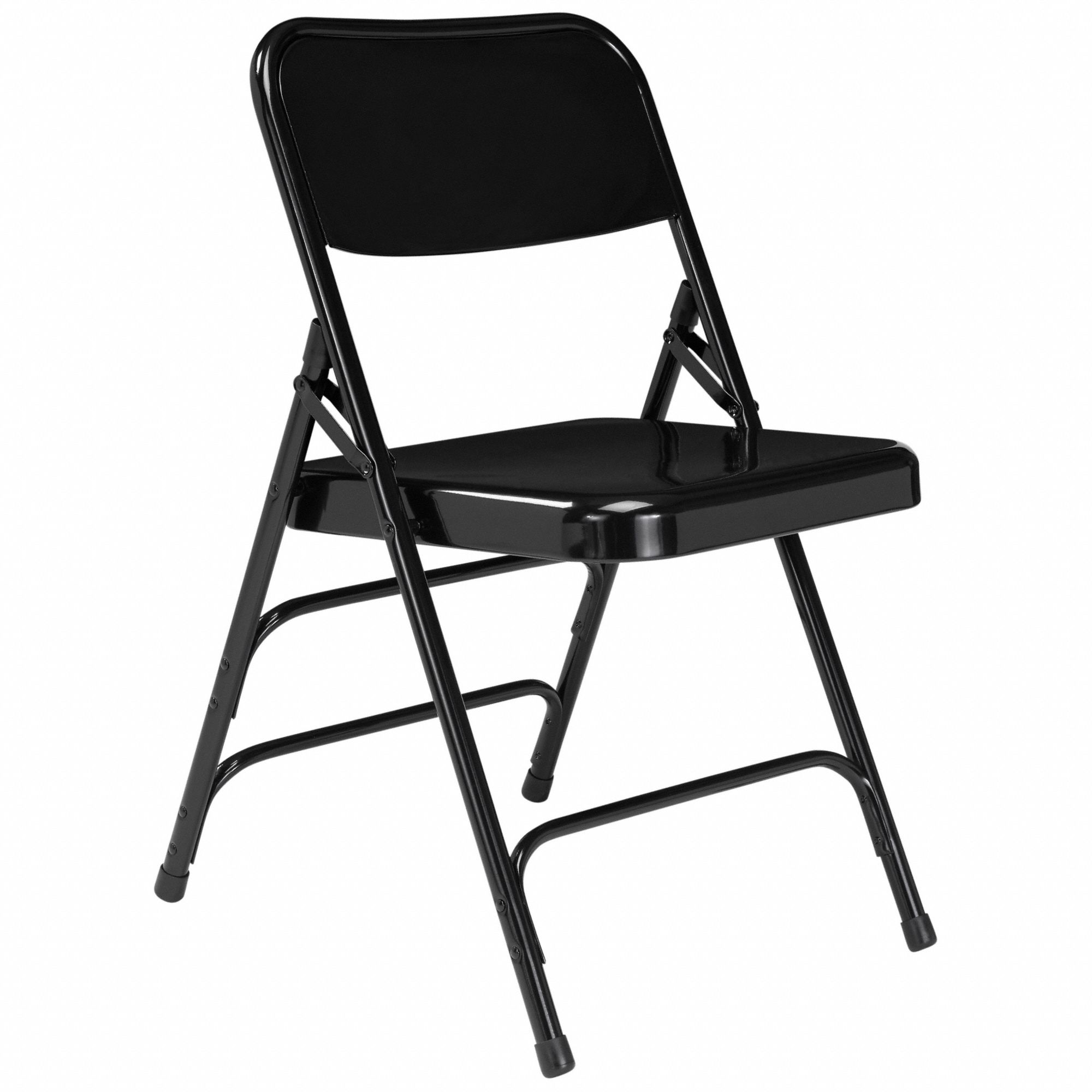 Folding Chair: Steel Seat, Steel Frame, Black Seat, 480 lb Wt Capacity