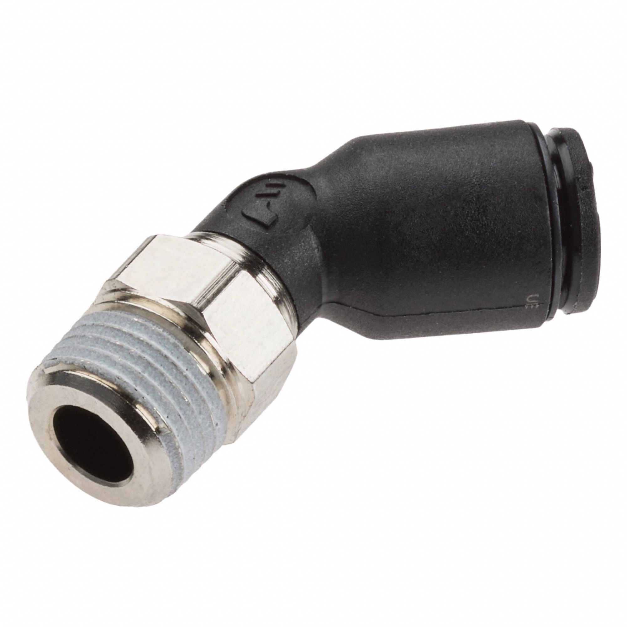 Push-Fit Elbow Fitting: 4 mm OD Size, Push-to-Connect x Metric, Fiberglass-Reinforced Nylon