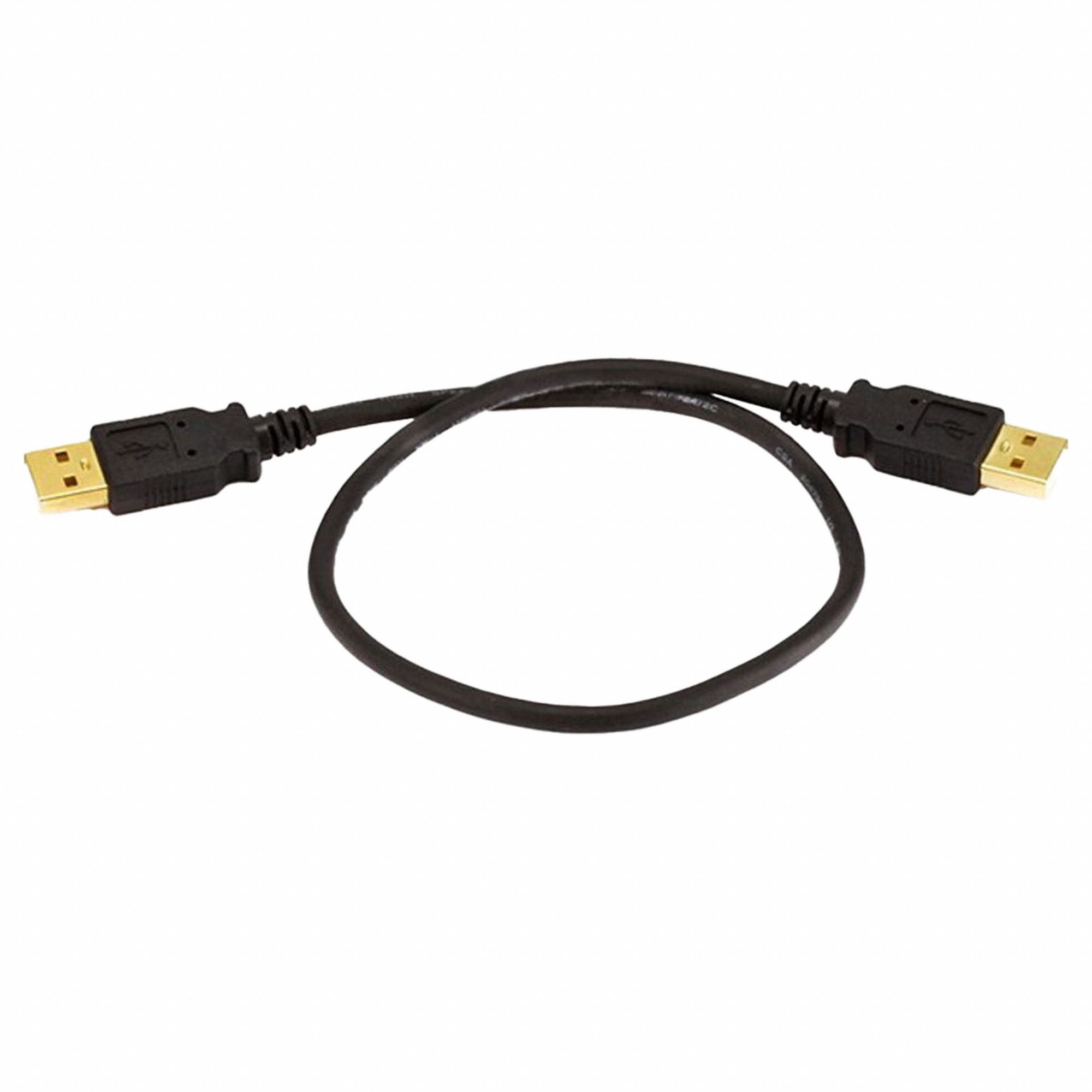 Standard USB Cable: Type A End 1, Type A End 2, Black, 18 in Lg, 2.0 USB Specification