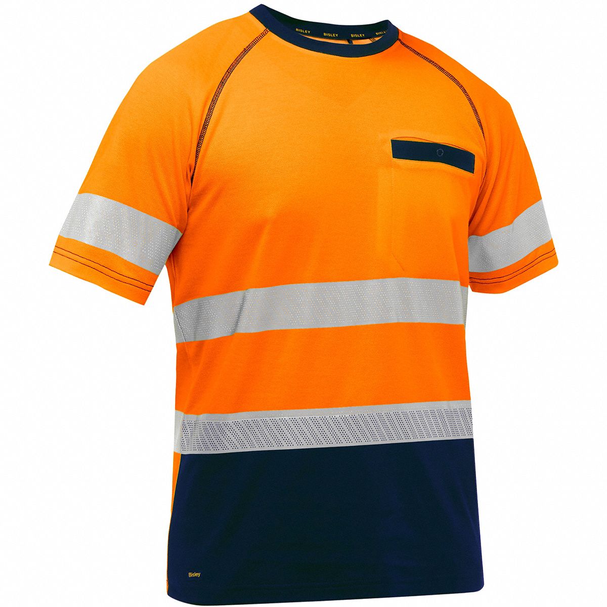 High-Visibility Shirt: ANSI Class 2, 2XL, Orange, Horizontal, Short, T-Shirt Shirt, 1 Pockets