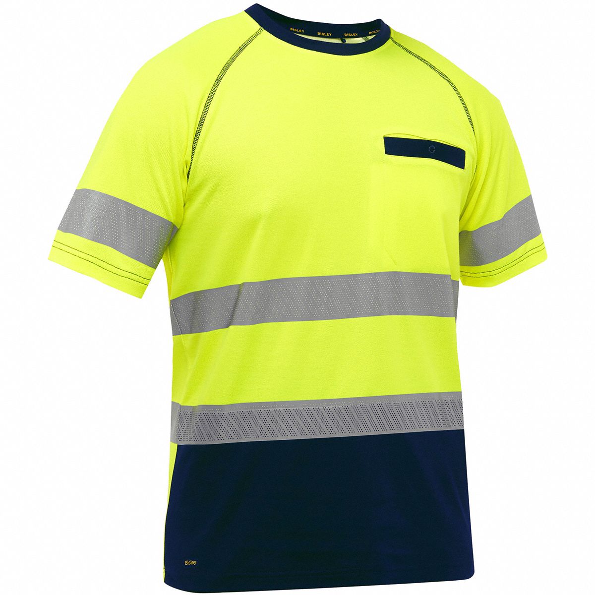 High-Visibility Shirt: ANSI Class 2, 2XL, Yellow, Horizontal, Short, T-Shirt Shirt, 1 Pockets