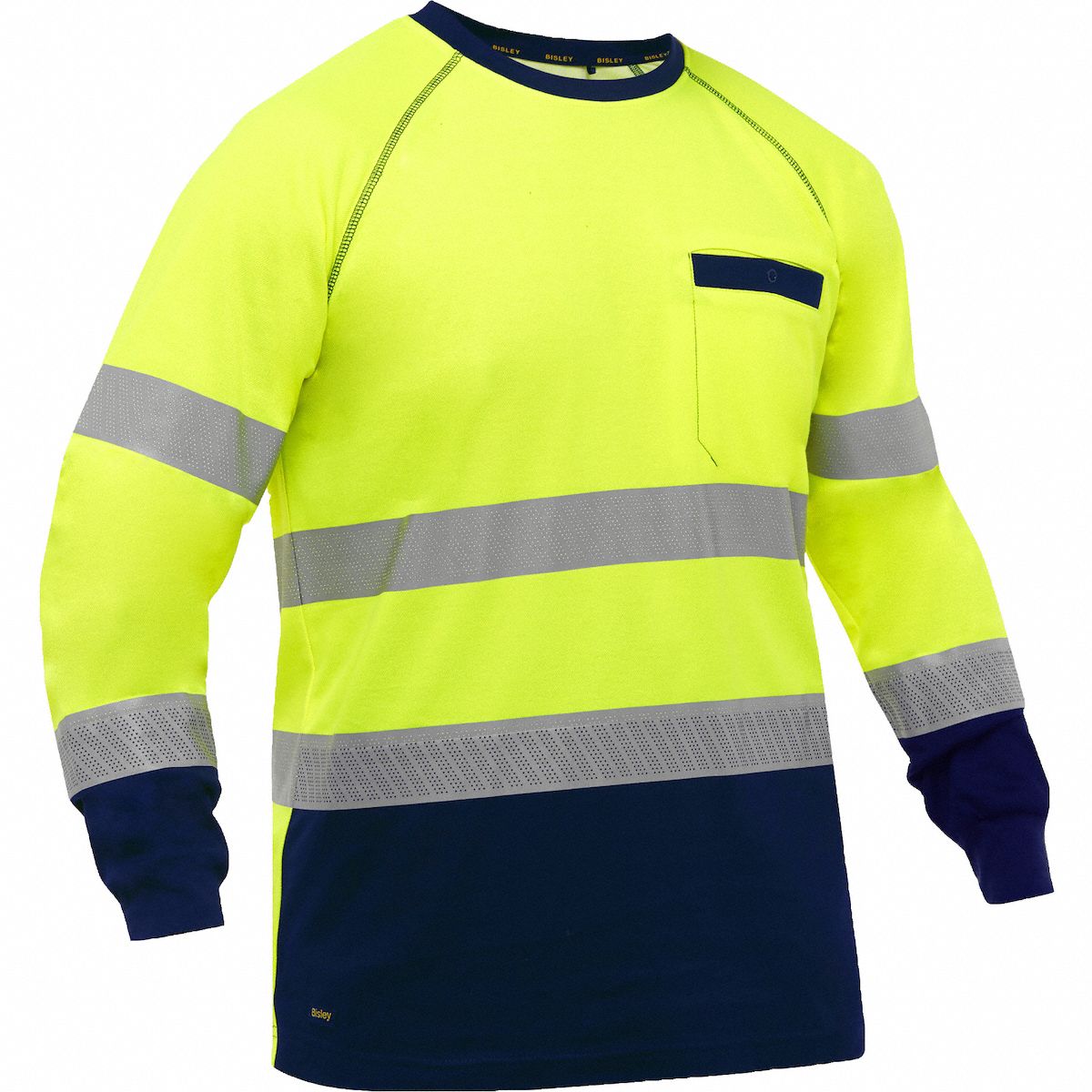 High-Visibility Shirt: ANSI Class 3, 2XL, Yellow, Horizontal, Long, T-Shirt Shirt, 1 Pockets