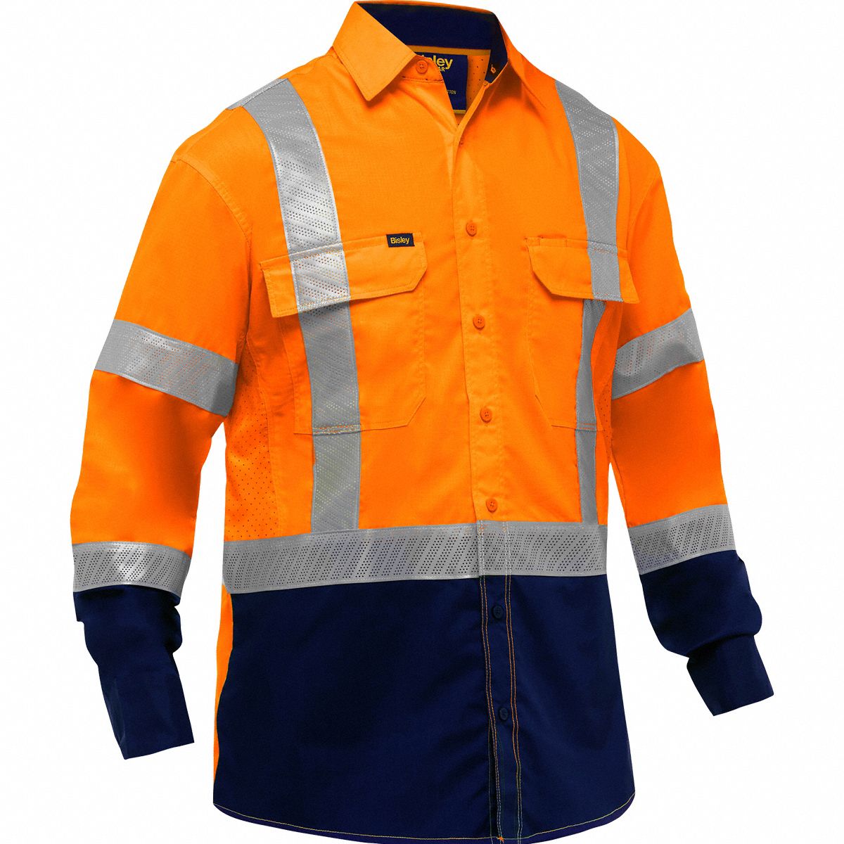 High-Visibility Shirt: ANSI Class 3, 2XL, Orange, U, Long, Work Shirt Shirt, 2 Pockets