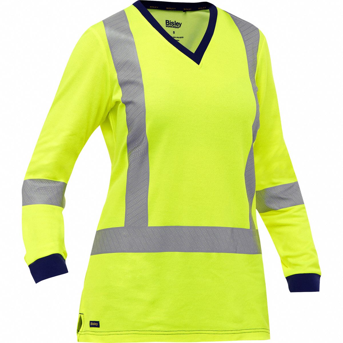 High-Visibility Shirt: ANSI Class 3, 2XL, Yellow, X, Long, T-Shirt Shirt, Cotton/Polyester