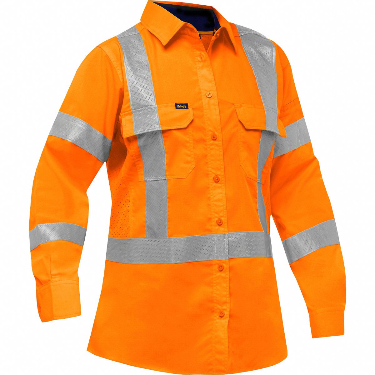 High-Visibility Shirt: ANSI Class 3, 2XL, Orange, X, Long, Work Shirt Shirt, 2 Pockets